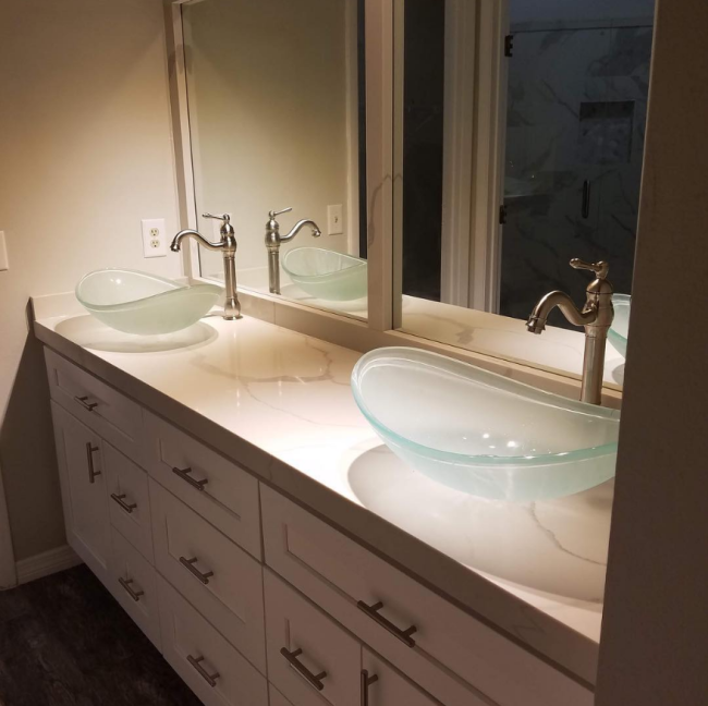 bathroom countertop with sinks