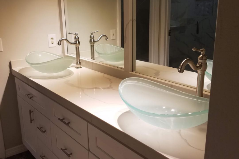 bathroom countertop with sinks